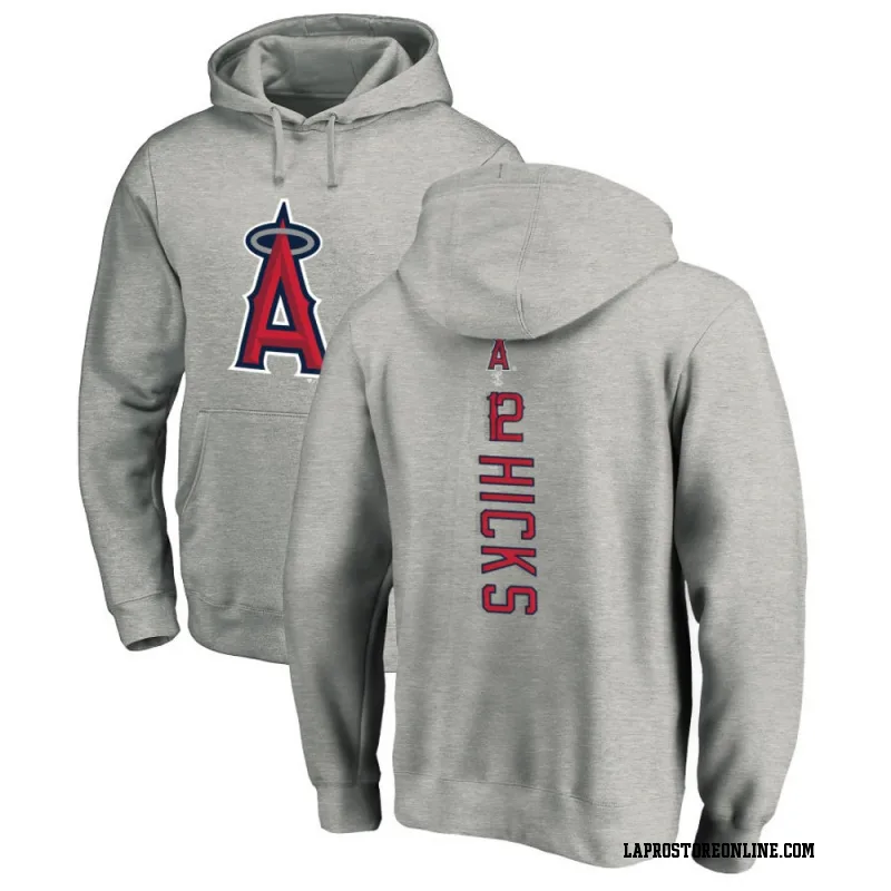 Men's Aaron Hicks Los Angeles Angels Ash Backer Pullover Hoodie