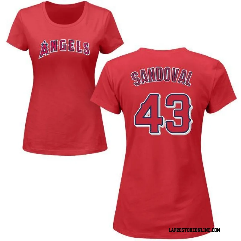 Red Women's Patrick Sandoval Los Angeles Angels Roster Name & Number T-Shirt