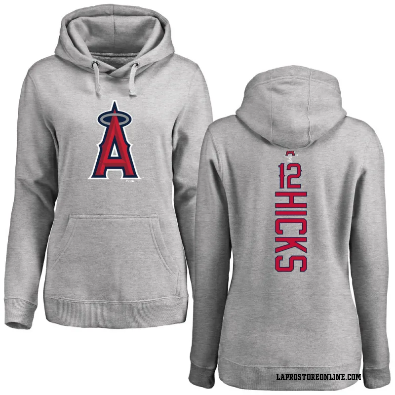 Women's Aaron Hicks Los Angeles Angels Ash Backer Pullover Hoodie